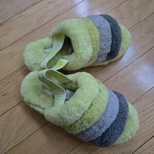 UGG | Fluff Yeah 'Sulfur Multi Stripes' neon lime gray slip-on slides | WMS 6